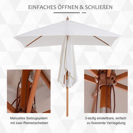 Klappbarer Gartenschirm, verstellbar, cremeweiß, Fichtenholz