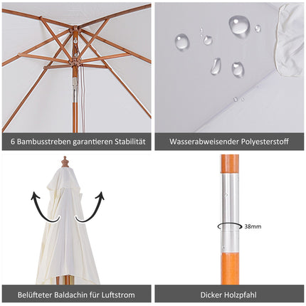 Klappbarer Gartenschirm, verstellbar, cremeweiß, Fichtenholz