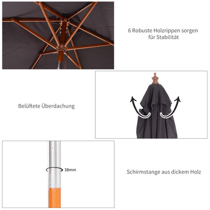 Klappbarer Gartenschirm – Tannenholz, verstellbar, Dunkelgrau