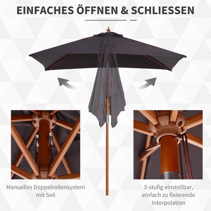 Klappbarer Gartenschirm – Tannenholz, verstellbar, Dunkelgrau
