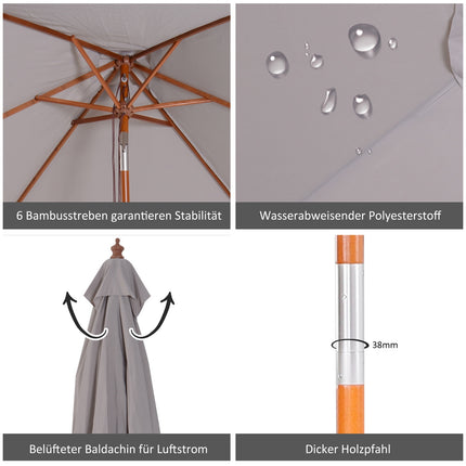 Gray foldable garden parasol, adjustable, spruce wood