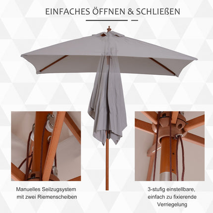 Gray foldable garden parasol, adjustable, spruce wood