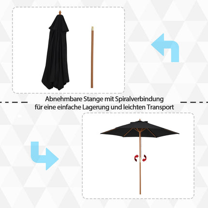 Schwarzer dreistöckiger Gartenschirm, Sonnenschutz, Bambusgestell