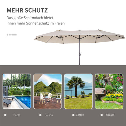 Beiger ovaler Doppel-Gartenschirm mit Handkurbel, 455x270 cm