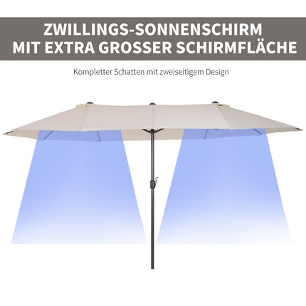 Beiger ovaler Doppel-Gartenschirm mit Handkurbel, 455x270 cm