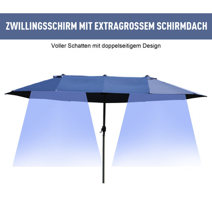 Blauer ovaler Gartenschirm - Doppelschirm mit Kurbel