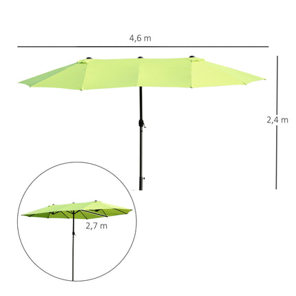 Grüner Doppel-Sonnenschirm, Garten, Handkurbel, Oval 460x270 cm