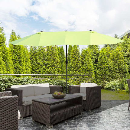 Grüner Doppel-Sonnenschirm, Garten, Handkurbel, Oval 460x270 cm