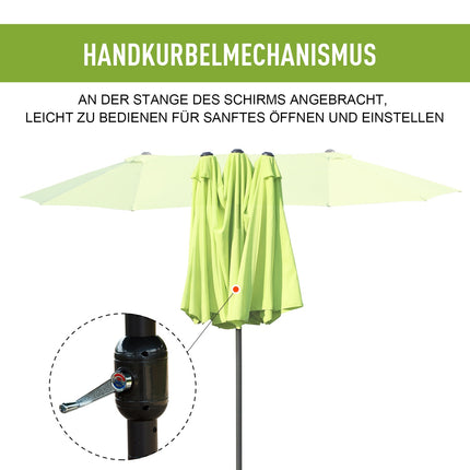 Grüner Doppel-Sonnenschirm, Garten, Handkurbel, Oval 460x270 cm