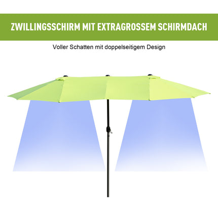 Grüner Doppel-Sonnenschirm, Garten, Handkurbel, Oval 460x270 cm