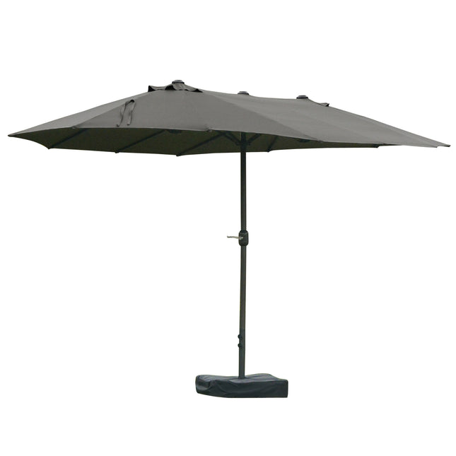 Dark gray oval patio umbrella with stand, 460 x 270 cm