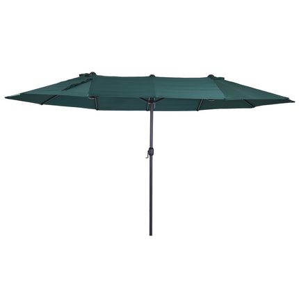 Dunkelgrüner doppelter Garten-Sonnenschirm mit Ständer – 460 x 270 cm