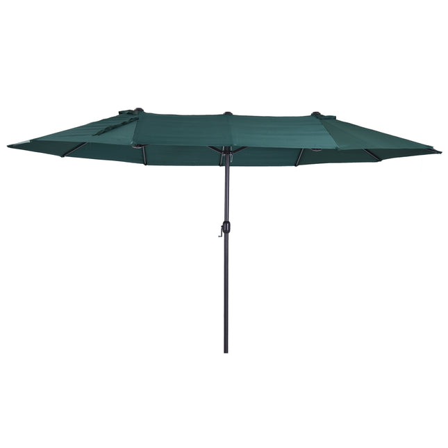 Dunkelgrüner doppelter Garten-Sonnenschirm mit Ständer – 460 x 270 cm