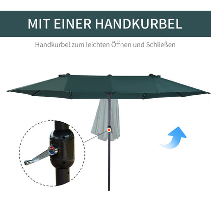 Dunkelgrüner doppelter Garten-Sonnenschirm mit Ständer – 460 x 270 cm