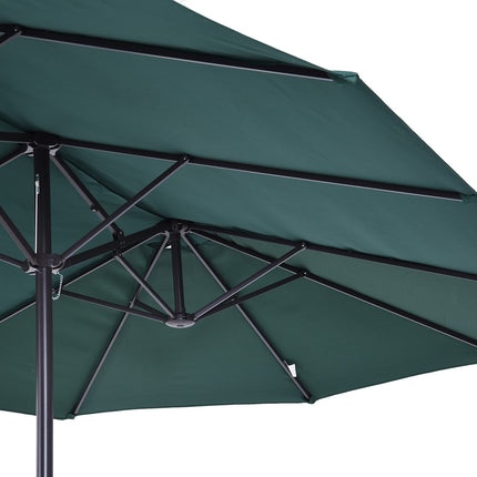 Dunkelgrüner doppelter Garten-Sonnenschirm mit Ständer – 460 x 270 cm