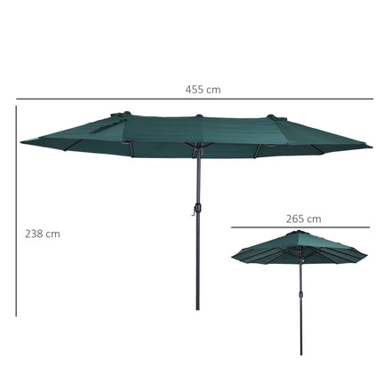 Dunkelgrüner doppelter Garten-Sonnenschirm mit Ständer – 460 x 270 cm