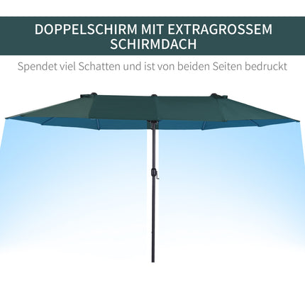 Dunkelgrüner doppelter Garten-Sonnenschirm mit Ständer – 460 x 270 cm
