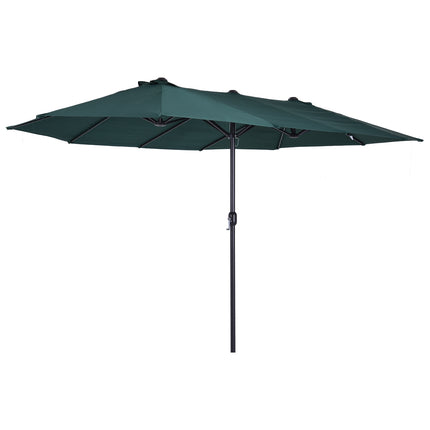 Dunkelgrüner doppelter Garten-Sonnenschirm mit Ständer – 460 x 270 cm