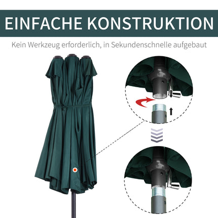 Dunkelgrüner doppelter Garten-Sonnenschirm mit Ständer – 460 x 270 cm