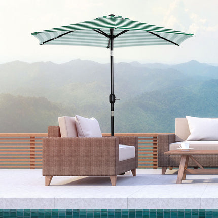 Green Stripe Steel Garden Parasol - Ø230 x 216 cm