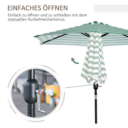 Green Stripe Steel Garden Parasol - Ø230 x 216 cm