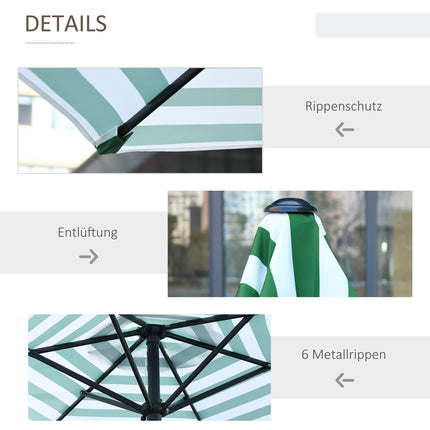 Green Stripe Steel Garden Parasol - Ø230 x 216 cm