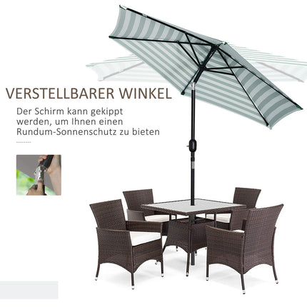 Green Stripe Steel Garden Parasol - Ø230 x 216 cm