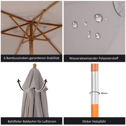 Gartenschirm, 3-lagiger Sonnenschutz, Bambus, Ø2,5x2,3 M
