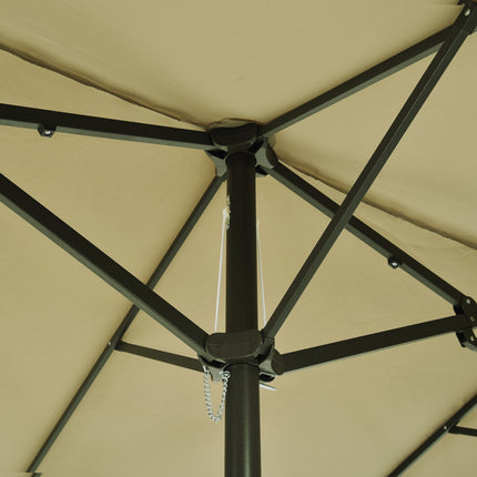 Großer ovaler Marktschirm, Handkurbel, helles Kaffeebraun