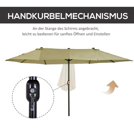Großer ovaler Marktschirm, Handkurbel, helles Kaffeebraun