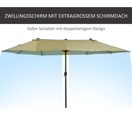 Großer ovaler Marktschirm, Handkurbel, helles Kaffeebraun