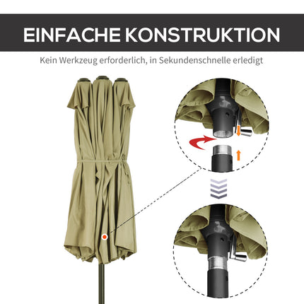 Großer ovaler Marktschirm, Handkurbel, helles Kaffeebraun