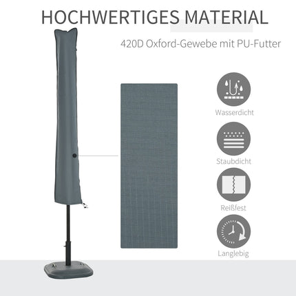 Weatherproof parasol cover with straps, zip, grey, 178x25/35cm