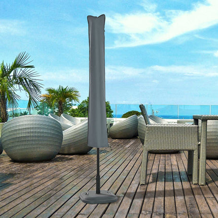 Weatherproof parasol cover with straps, zip, grey, 178x25/35cm