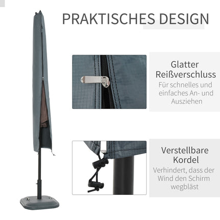 Weatherproof parasol cover with straps, zip, grey, 178x25/35cm