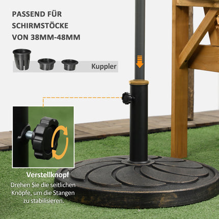 Pied de parasol rond de jardin en résine bronze, capacité de charge 18 kg, pour mât de Ø 38/48 mm