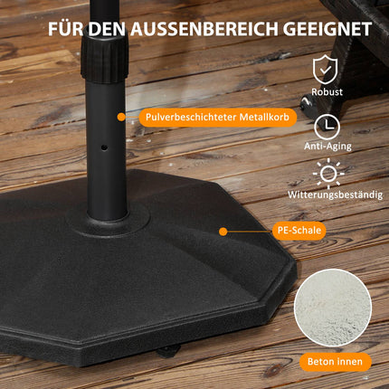 Pied de parasol 22 kg, base stable pour mâts Ø 32/34/38 mm, remplissage ciment, idéal pour jardin, noir, Ø 46 x 39 cm