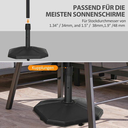 Pied de parasol 22 kg, base stable pour mâts Ø 32/34/38 mm, remplissage ciment, idéal pour jardin, noir, Ø 46 x 39 cm