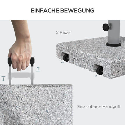 Sonnenschirmständer aus Granit mit Rollen, 38,5 kg, passend für Ø 32-48 mm