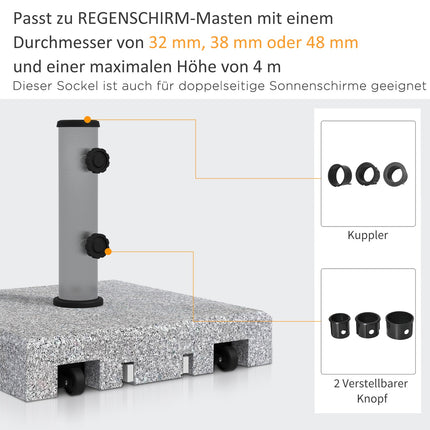 Sonnenschirmständer aus Granit mit Rollen, 38,5 kg, passend für Ø 32-48 mm