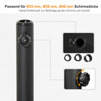 Schwarzer Schirmständer aus Metall und Zement, 13 kg, passend für Ø35-48 mm