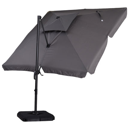 Parasol déporté, UV50+, Roma avec pied et 4 lests, housse de protection incluse, aluminium, 270 x 270 x 260 cm