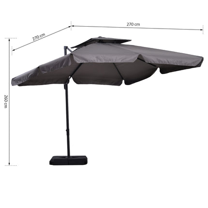Parasol déporté, UV50+, Roma avec pied et 4 lests, housse de protection incluse, aluminium, 270 x 270 x 260 cm