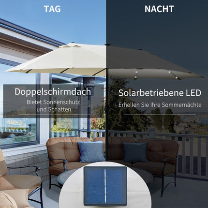 Großer ovaler Gartenschirm - 440x260cm, LED, Cremeweiß