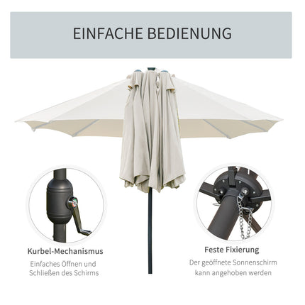 Großer ovaler Gartenschirm - 440x260cm, LED, Cremeweiß