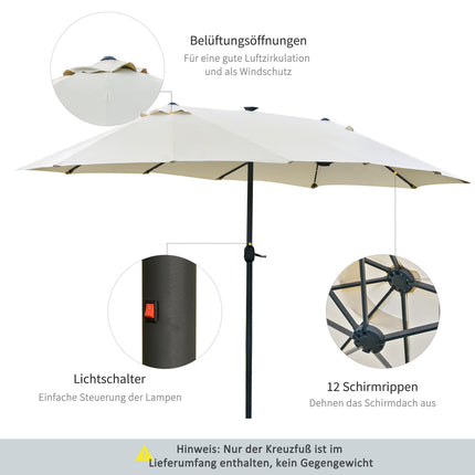 Großer ovaler Gartenschirm - 440x260cm, LED, Cremeweiß