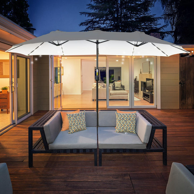 4,5 m doppelter Gartenschirm mit LED – Schwarz & Creme