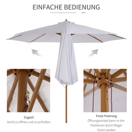 Gartenschirm 300 cm, Bambusgestell, Cremeweiß