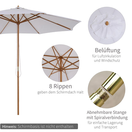 Gartenschirm 300 cm, Bambusgestell, Cremeweiß