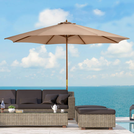 Wooden patio umbrella, 300 cm, Bamboo frame, Khaki